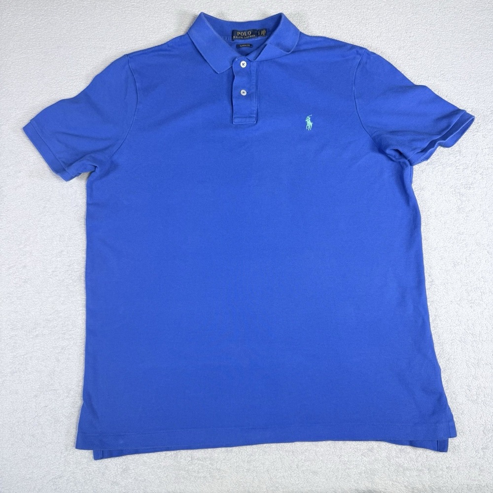 Polo Ralph Lauren Classic Fit Cotton Mesh Polo Shirt Mens L Royal Blue Preppy